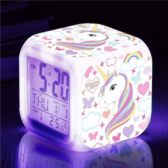 Kids Alarm Clocks, Unicorn Night Light Kids Alarm Clocks with 4 Sided Unicorn - Picture 1 of 6